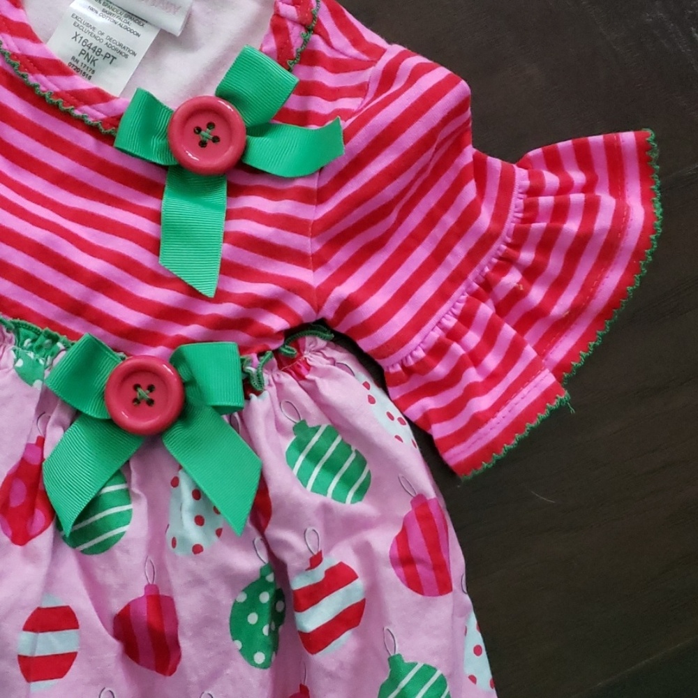 Baby Christmas dress. 12 months pink green stripes